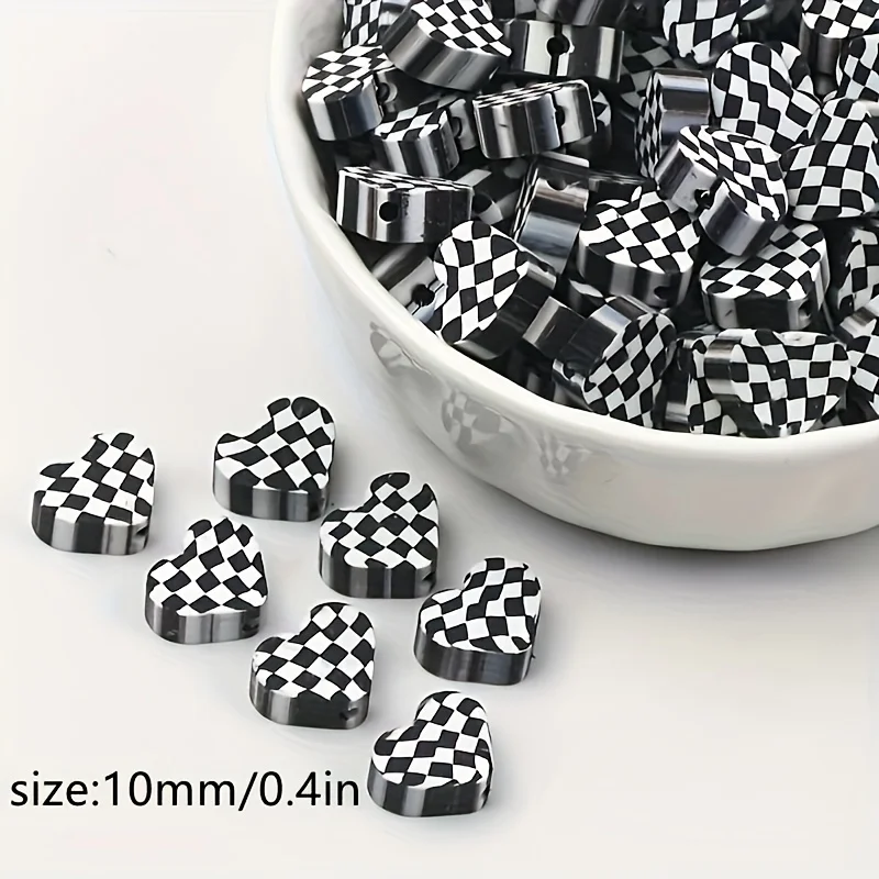 100pcs, Black and White Striped Heart-Shaped Soft Ceramic Beads, Simple and Versatile Style, DIY Production
