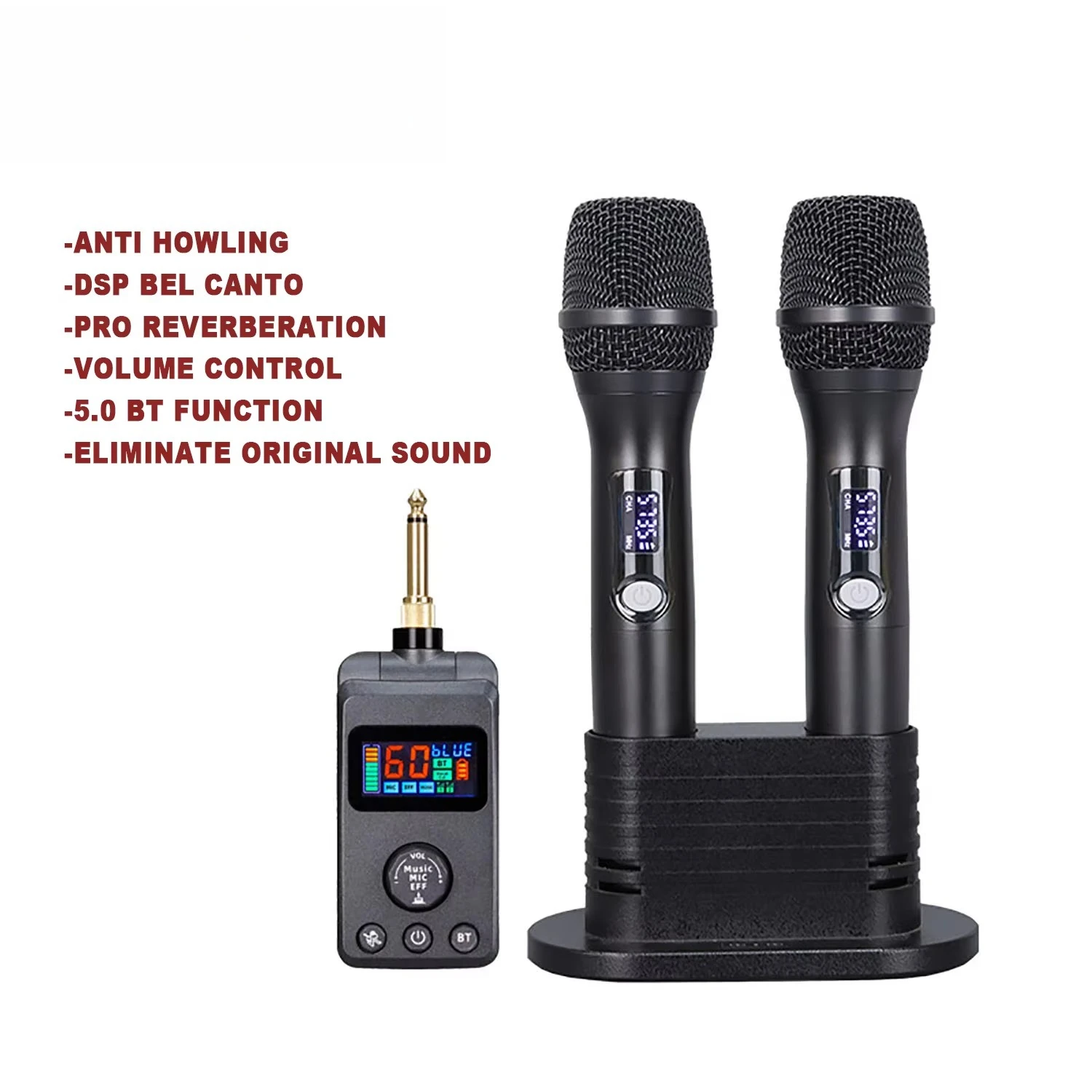 GAW-M50 UHF Mini Handheld Metal Wireless Microphone with DSP Noise Cancelling Anti Howling & Reverb for Singing Home KTV