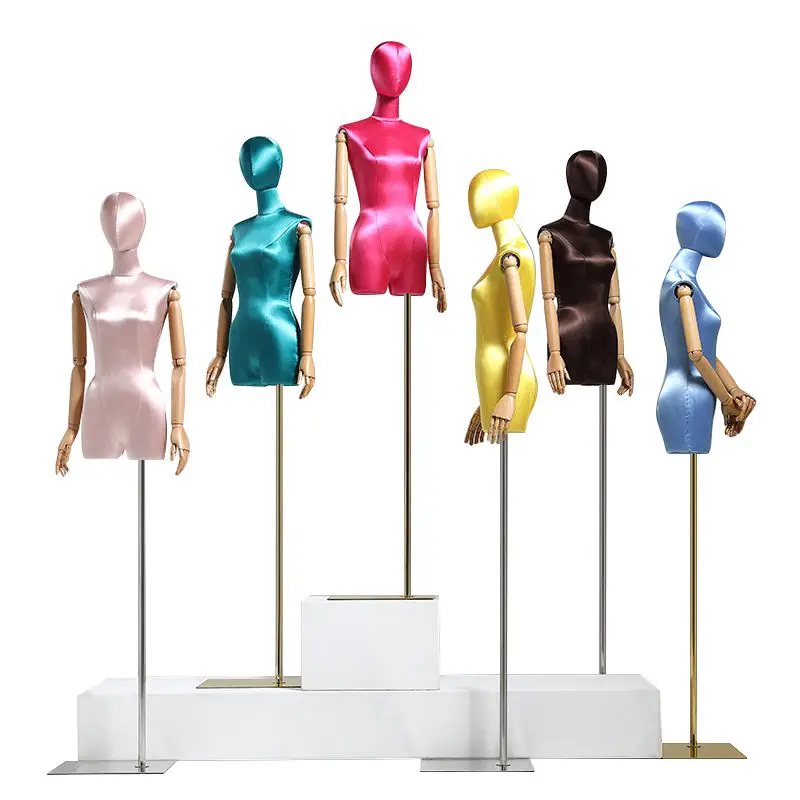 

Wholesale Clothing Store Half Body Female Dress Form Mannequin With Wooden Arms Plastic Mannequin Window Display