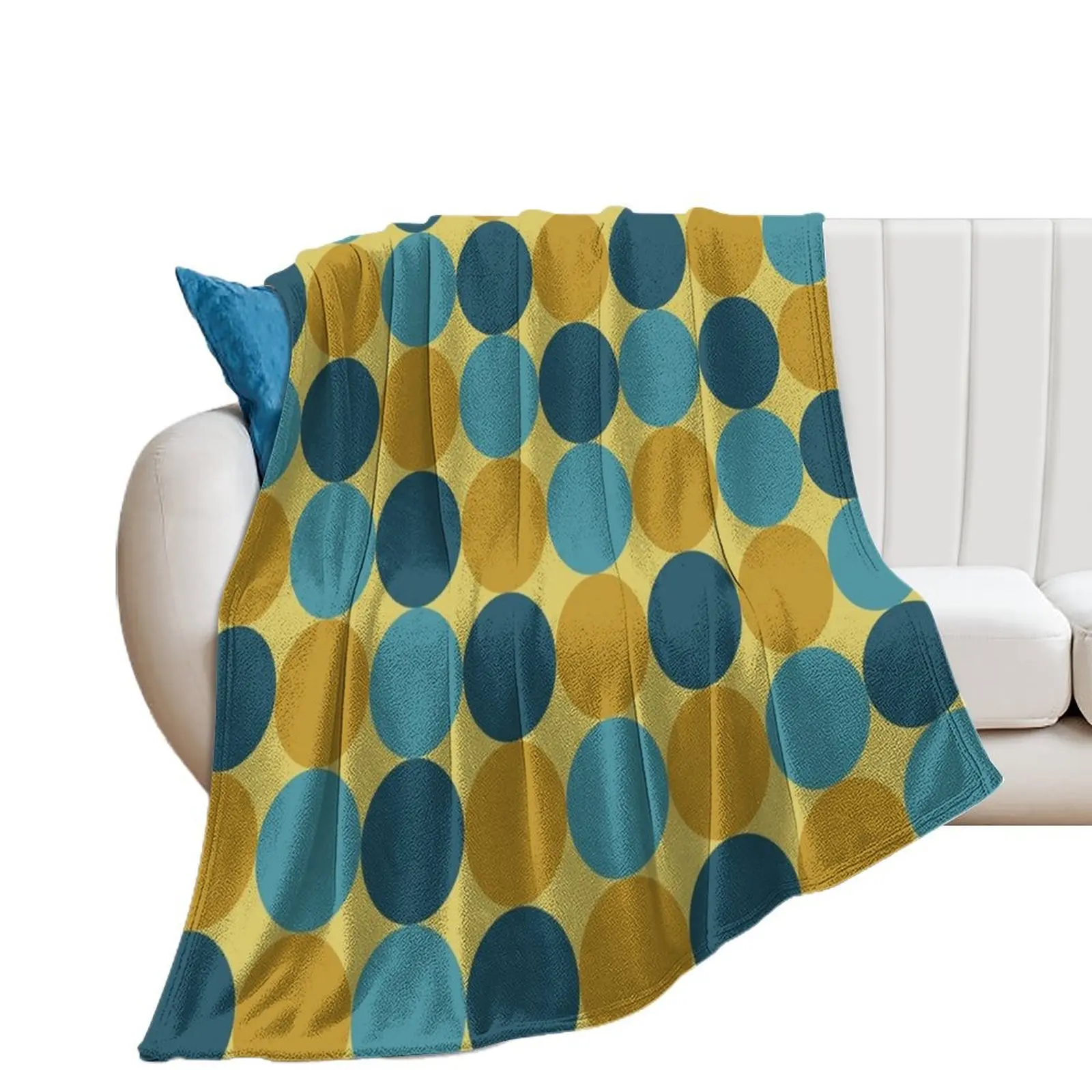 Modern Dots Mid Century Minimalist Geometric Pattern in Teal Blue and Mustard Throw Blanket sofa bed Winter beds Blankets