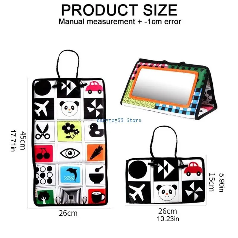 Y4UD Auto per bebè per sedile posteriore appeso specchio pieghevole giocattolo per l'apprendimento dei cartoni animati da