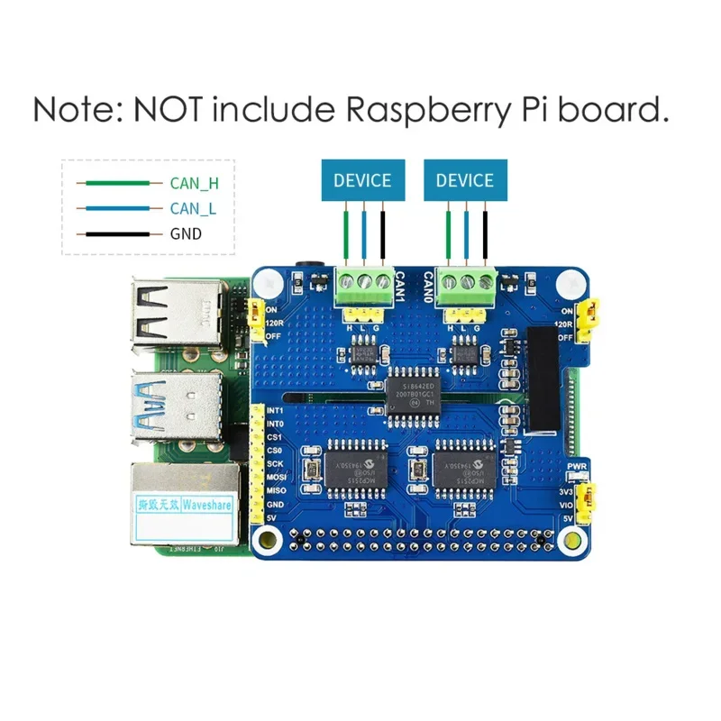 2-Channel CAN BUS Extension Expansion Board Module HAT Kit For RPI 0 PI4 Raspberry Pi Zero 2 WH 2W 3 4 Model B 3B Plus 4B 5