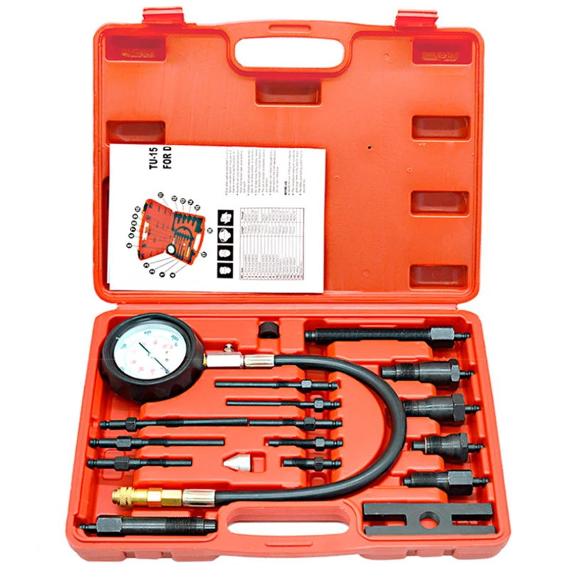 17pc Diesel Engine Cylinder Compression Pressure Tester Gauge Tool Kit Set Detection Table Tester