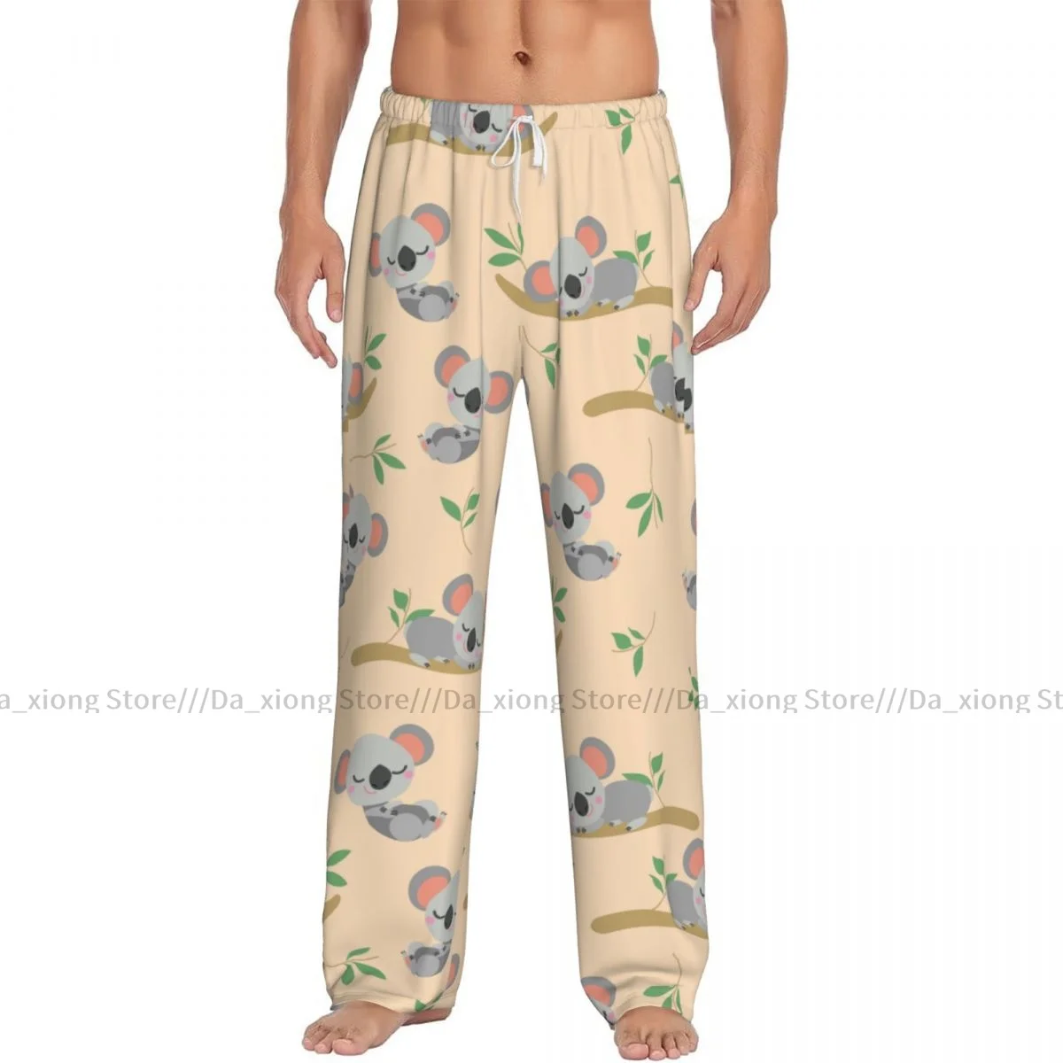 Pijama casual masculino calça longa, cintura elástica solta, coala dormindo urso em eucalipto aconchegante pijamas, calças de lounge em casa