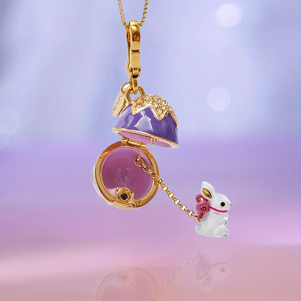 

1Pcs Exquisite Fashion Openable Rabbit Enamel Egg Pendant Necklace For Women Elegant Cute Birthday Party Jewelry Easter Gift