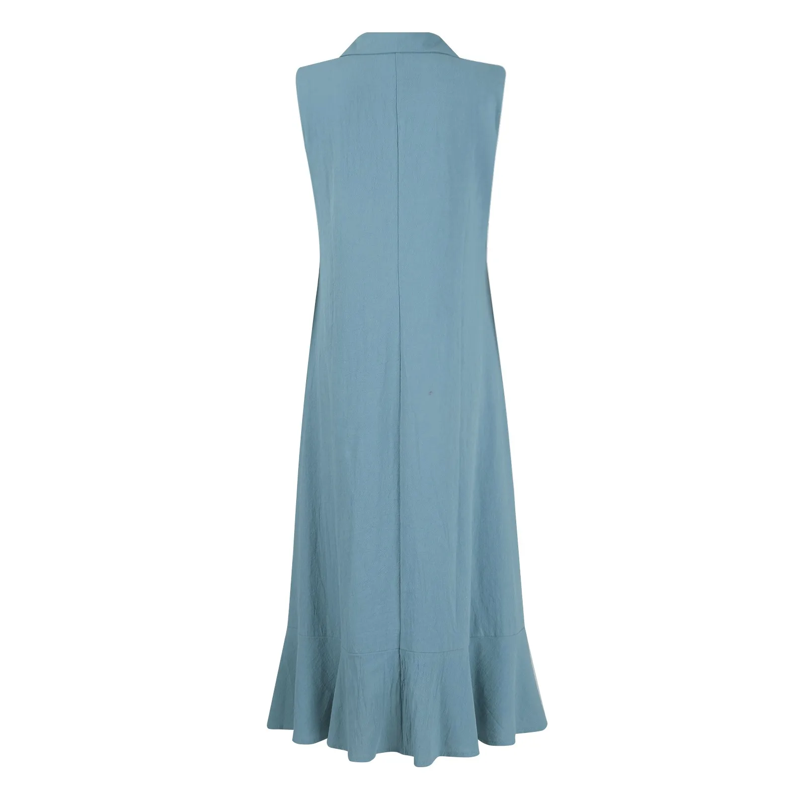 เดรสยาวคอปกแขนกุดสำหรับผู้หญิงชุดเดรสยาวสีทึบมีกระดุมทรงหลวมสำหรับฝ้ายลินินวันหยุดพักผ่อนขนาดใหญ่