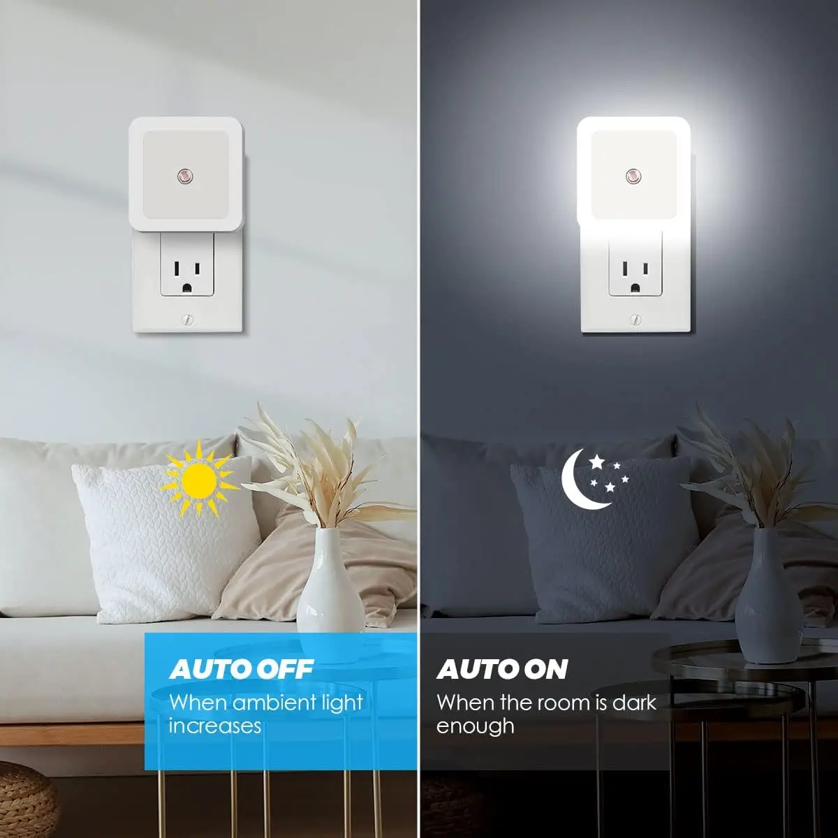 4pcs Square LED Night Light Intelligent Sensor Control Induction Energy-Saving Bedside Socket Lamp Hallway Toilet Home Lighting