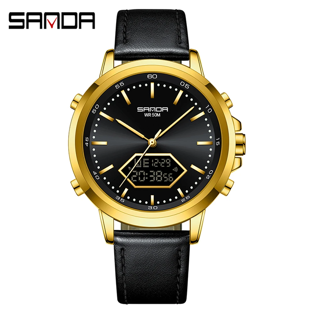 2023 Fashion Sanda Top Brand Sport Men Small Dial Boys Girls Students Led Digital Military Waterproof Dual Display Wrist Watches