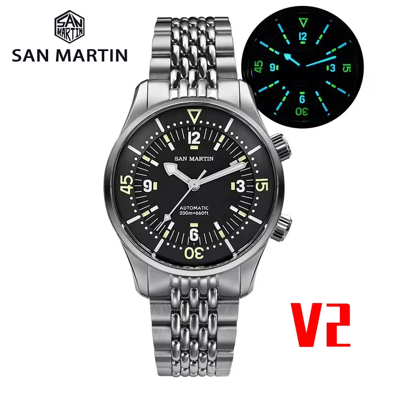 

San Martin 39mm Leyenda Diver Watch SN0141W V2 NH35 Automatic Mechanical Wristwatch AR Sapphire Crystal 200m Waterproof Luminous