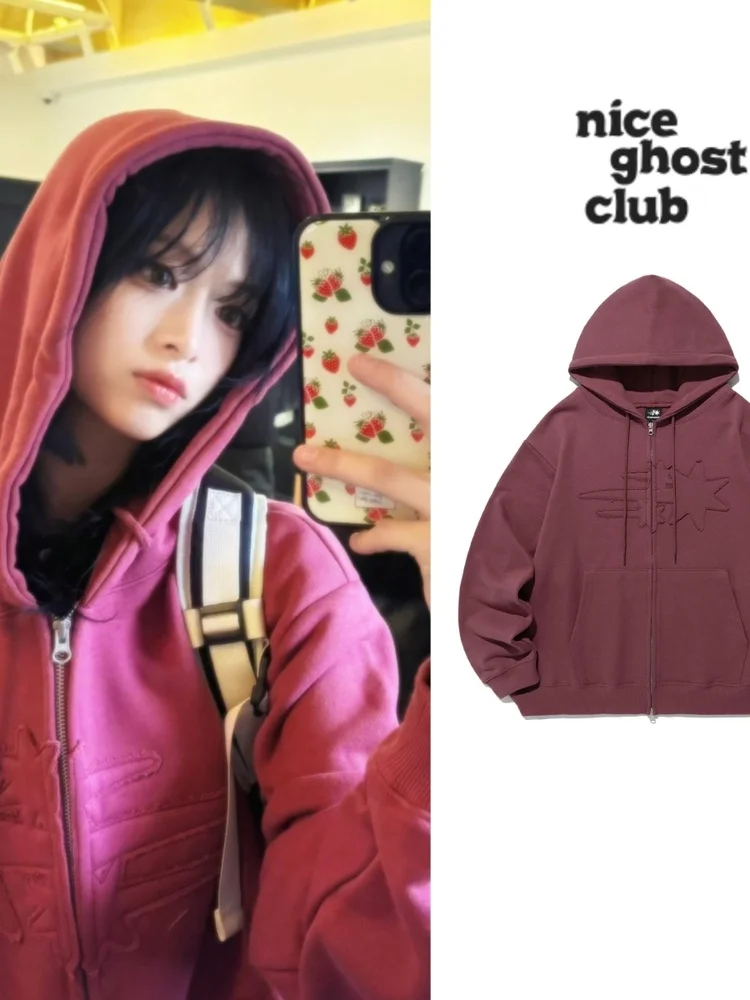 Sweat-shirt à capuche zippé pour femme, coupe ample, manches longues, en coton, vêtement d'extérieur, longueur classique, pour les trajets quotidiens