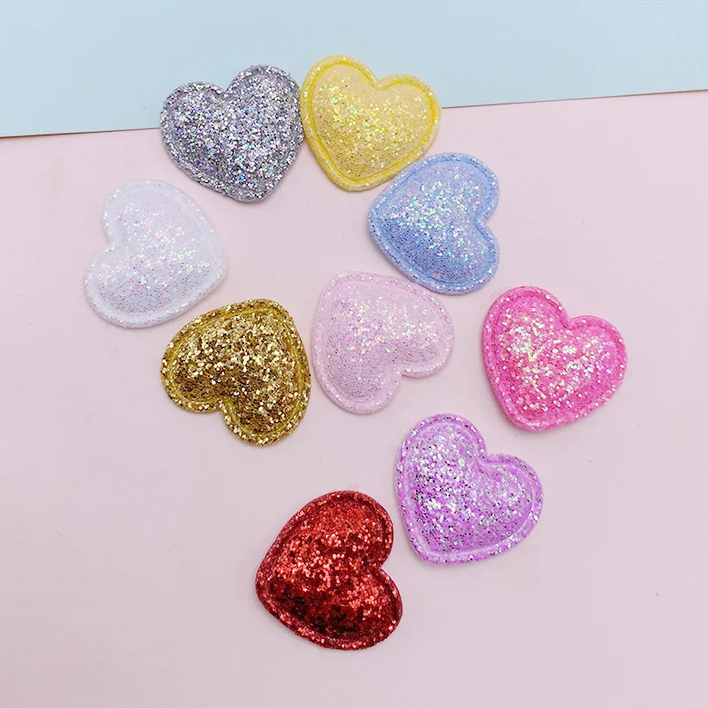 100Pcs 2.5CM Shiny Fabric Heart Padded Applique Patches For Clothes Hat Crafts Sewing Supplies DIY Headwear Accessories