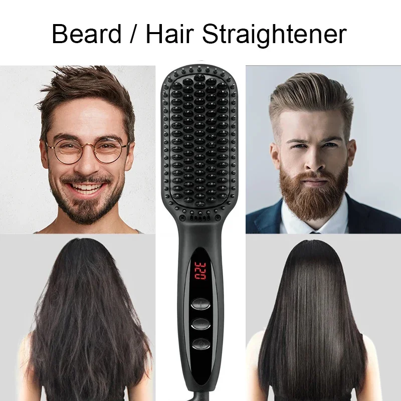 

Hair Straightening Comb Electric Beard Straightener Brush Professional Anti Scald Quick Heating Styling Tool for Men and Women