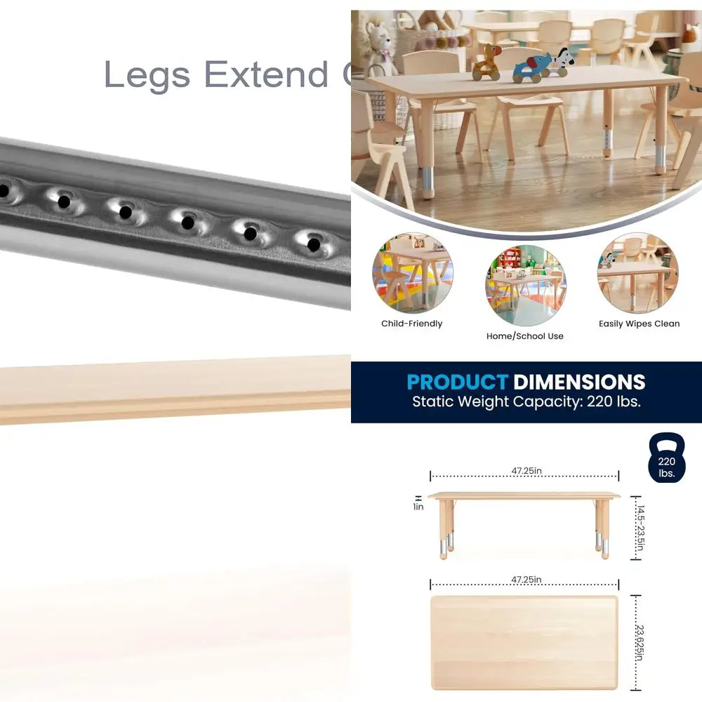 

Детский стол из натурального пластика, регулируемый для классной комнаты и дома, 23,625 x 47,25