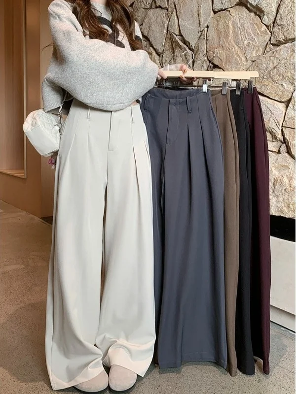 

Laid-back Style High Waist Casual Suit Pants Women's Spring Loose Fitting Floor-Length Draping Versatile Trousers