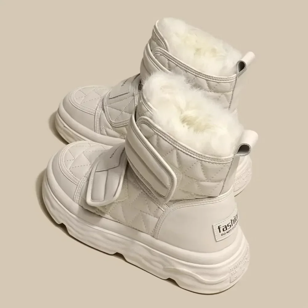 

New Fur White Boots Women's Soft Padded Cotton Shoes Winter Warm Leather Snow Boots Shoes Thick Soled Plush Short Ankle Boots