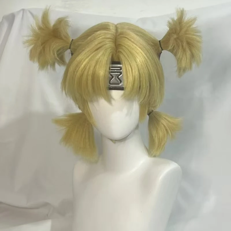 Peluca de Cosplay de Anime Temari, pelo rubio corto, fibra sintética resistente al calor, red de rosas, peluca de alta calidad para fiesta de Halloween