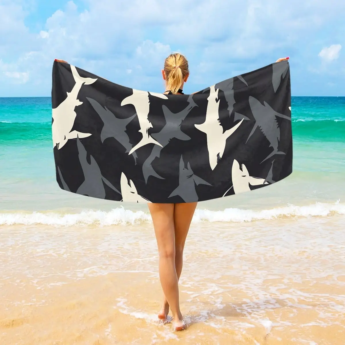 Grey White Shark Dark Beach Towel  Super Absorbent Bath Towel Quick Dry Lightweight Towel for Beach Yoga Travel Swim Camping