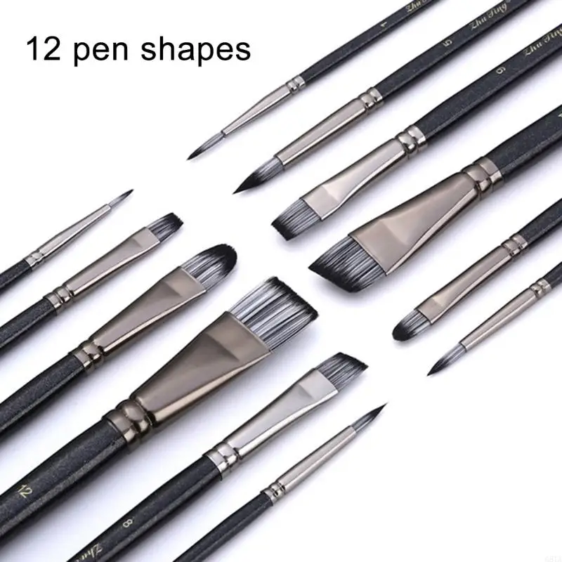 G8TA Professional Paint Brush Flat/Oblique/Round Tip สำหรับศิลปินเด็กนักเรียนผู้ใหญ่