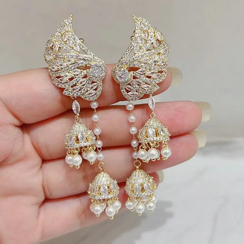 Bilincolor Cubic Zirconia Long Wing Tassel Earring for Women