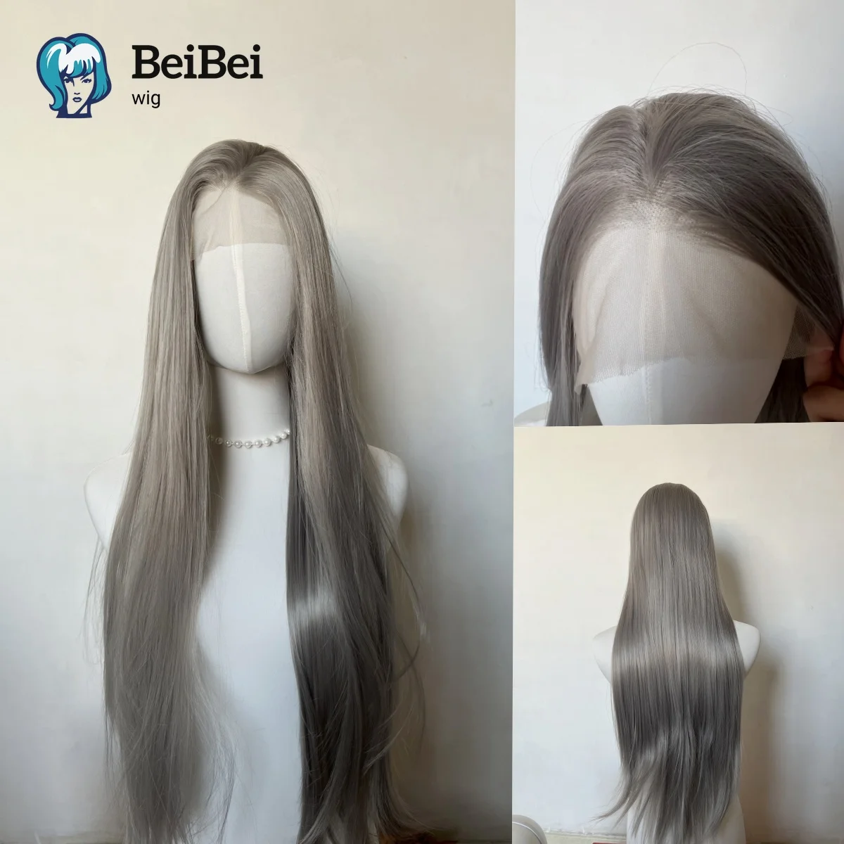 Grey Lace Front Wigs Long Straigh 13x4 Gray Wig High Temperature Fibers for Fashion Women 26 Inch with 150% Density for Cosplay