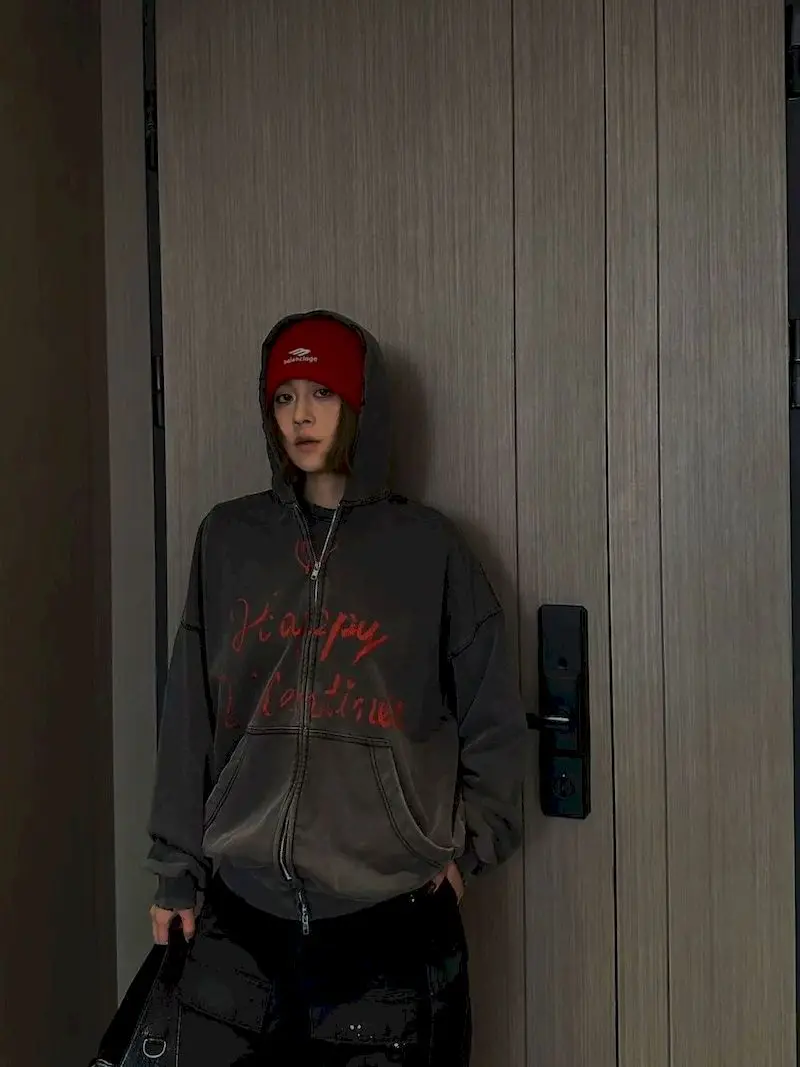 Oversized Hoodies for Women and Men Paris Style Washed Zipper Hoodie Autumn Winter Plush Versatile Hooded Coat Trendy Jackets view 4