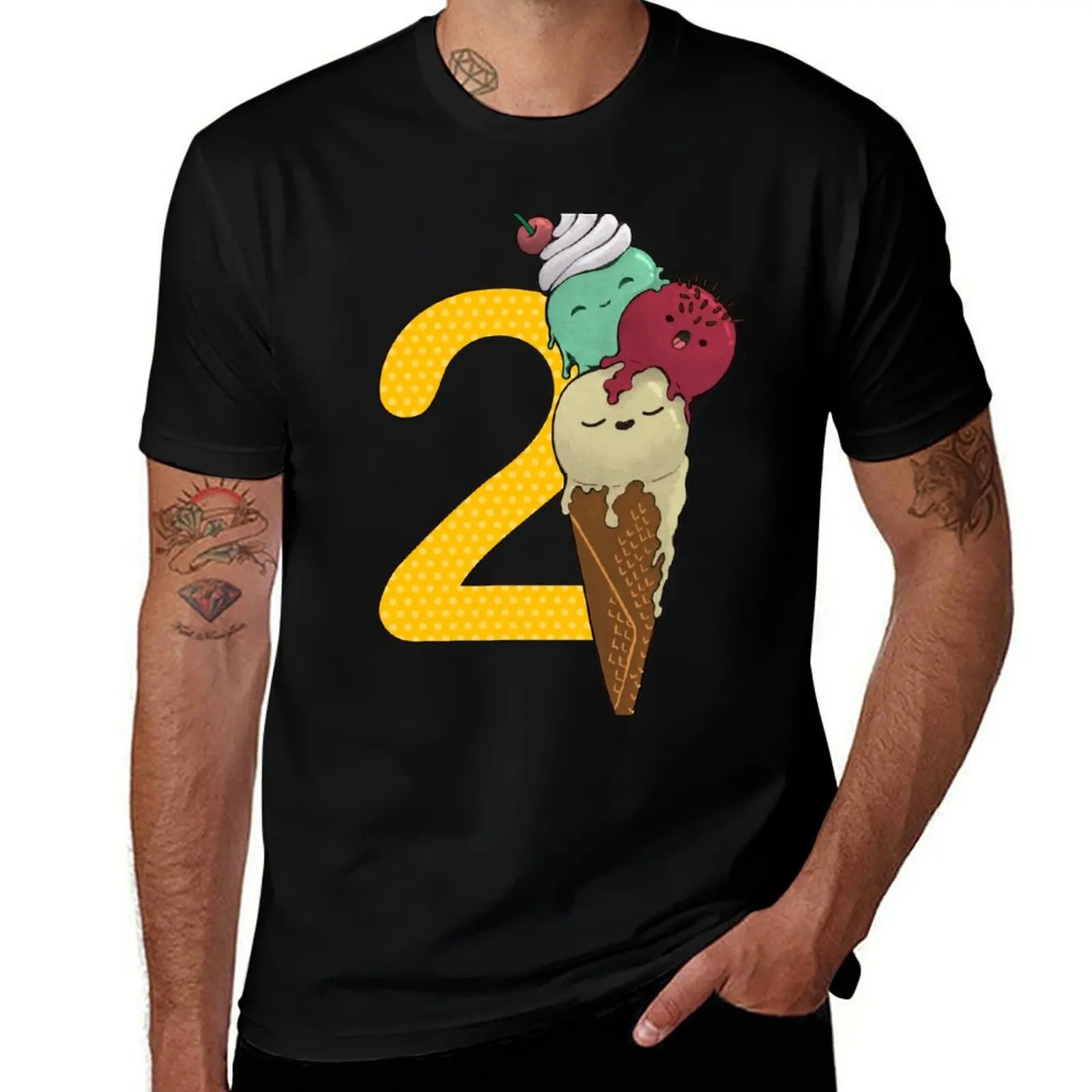 

cream with T-Shirt man for with and t Yellow and printed dots birthday pistachio ice years vanilla, strawberry 2 shirts