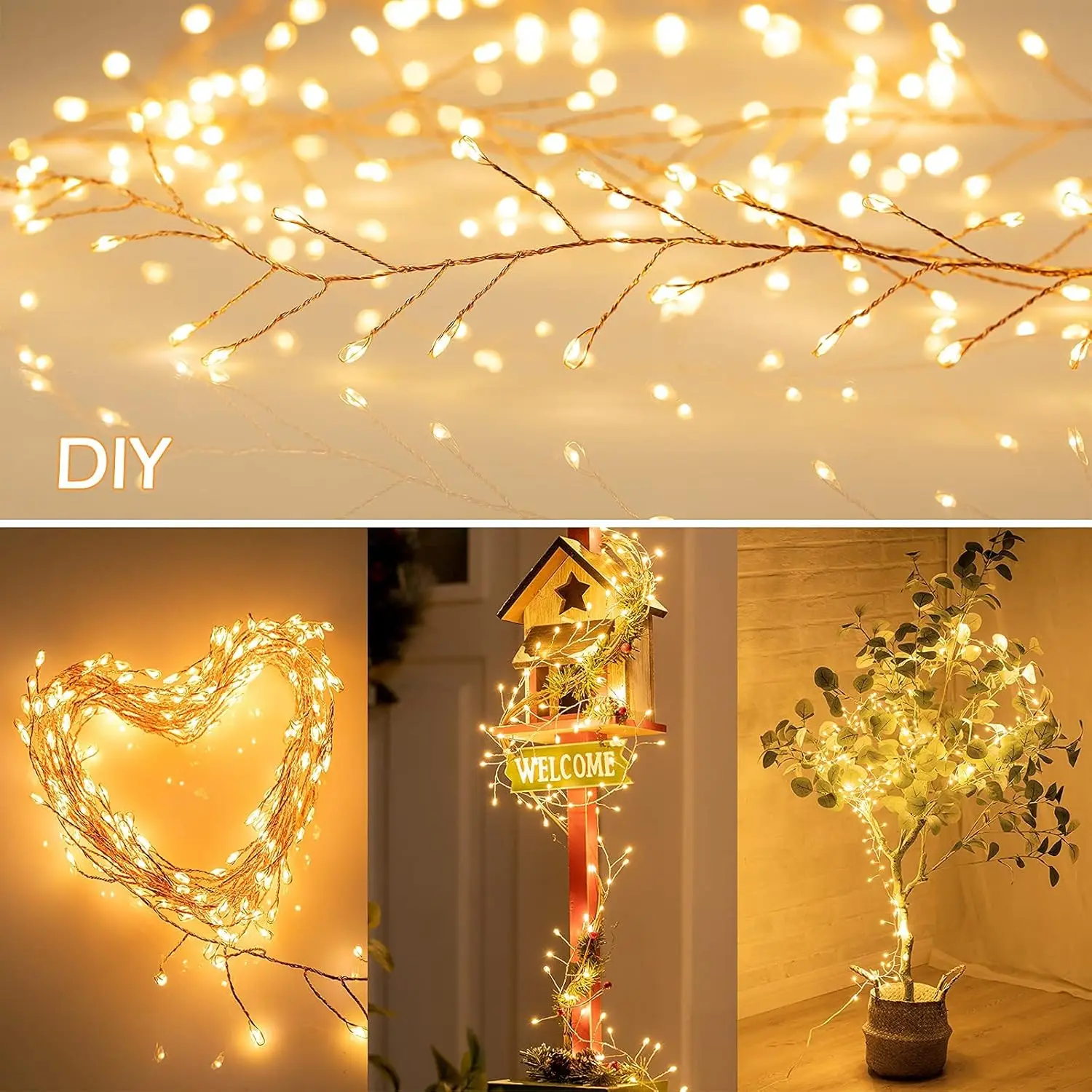 Room Decor Twinkle Star USB Fairy String Lights 3M 100LED 6M 200 LED Waterproof Sliver Wire Lights with 8 Lighting Modes Remote