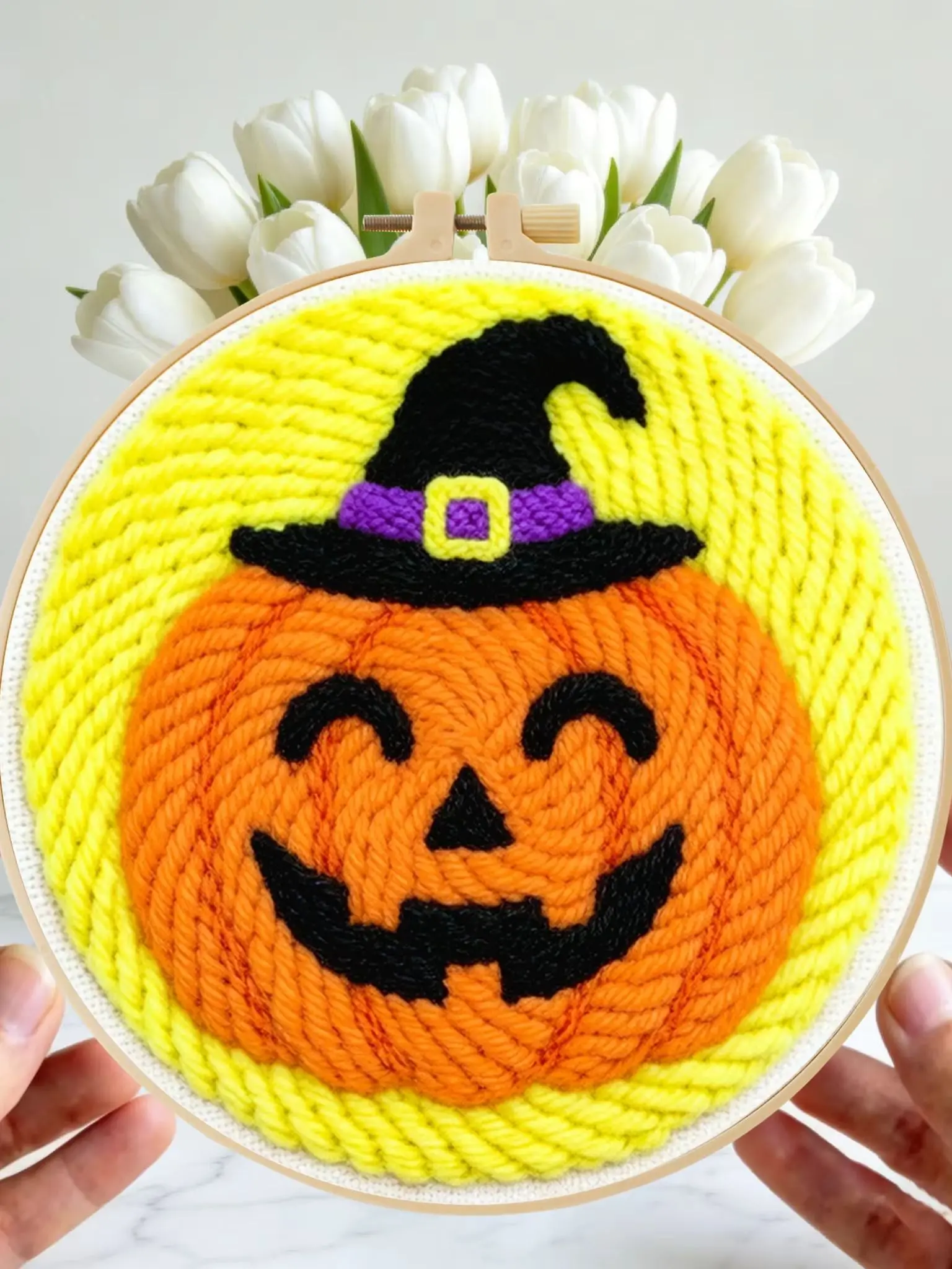 Halloween-Themen-Punch-Needle-Set 20x20cm 1 Stück Gruseliger Kürbis-Geist Stickerei-Set DIY-Bastelset für Heimdekoration und Süßes oder Saures Party – Detail 1