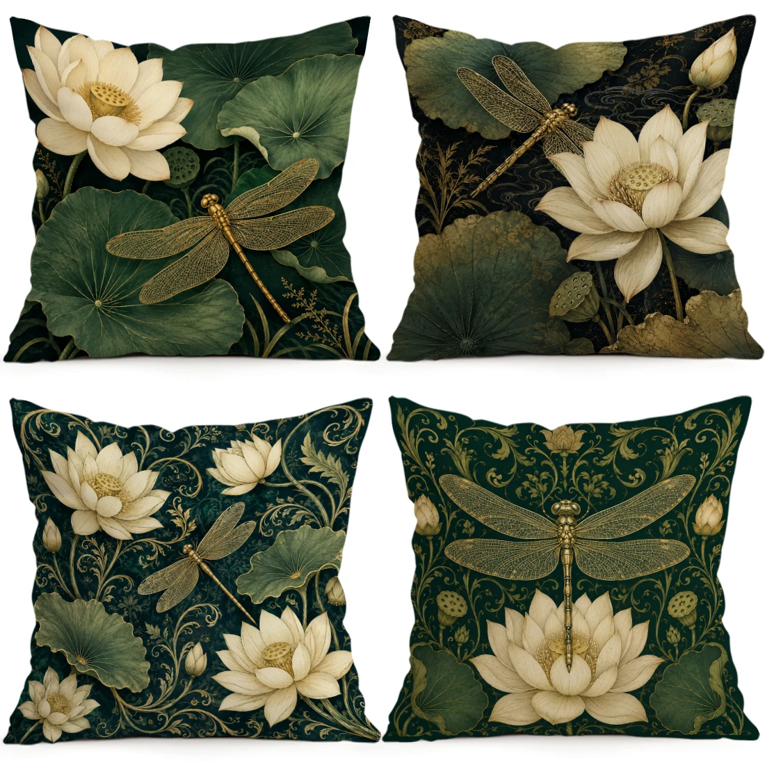 Gilded Lotus Dragonfly Pillowcase Printed Polyester 40/45/50cm Throw Pillowcover Decorative Sofa Cushion Pillowslip Home Decor