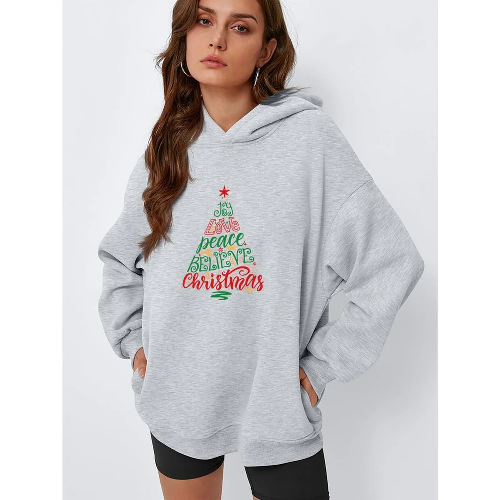

2025 Fashion Sweatshirts Woman Winter Pullovers Casual Loose Top Oversized Hoodies Christmas Printed Comfort Long Sleeve Sweater