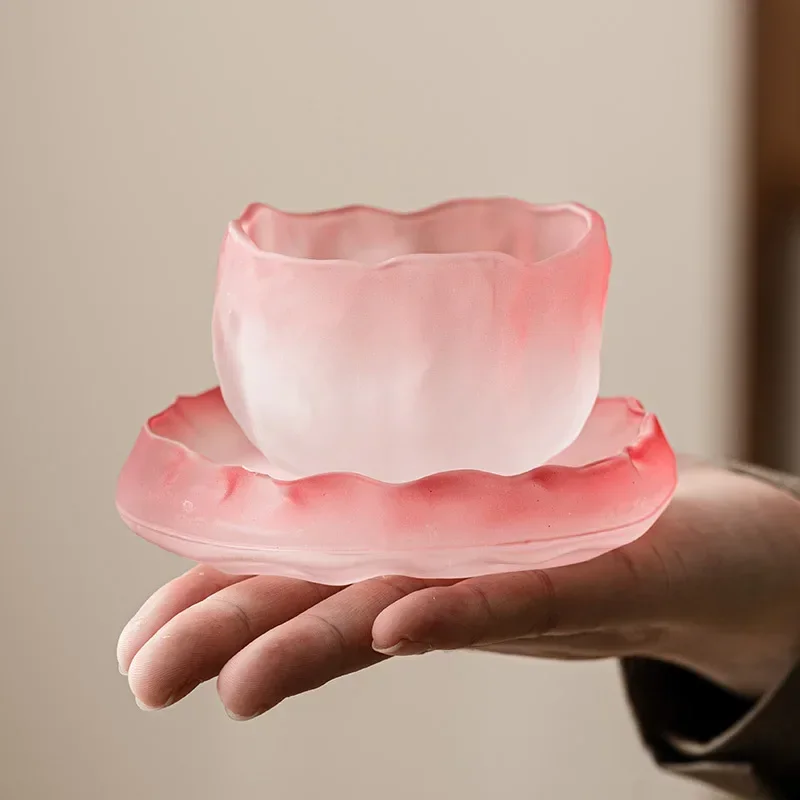 Crystal Glass Glacier Cup, Gradient Pink Small Tea Cup, Household Kung Fu Tea Set, Tea Cup, Home Desktop Decoration, 60ml