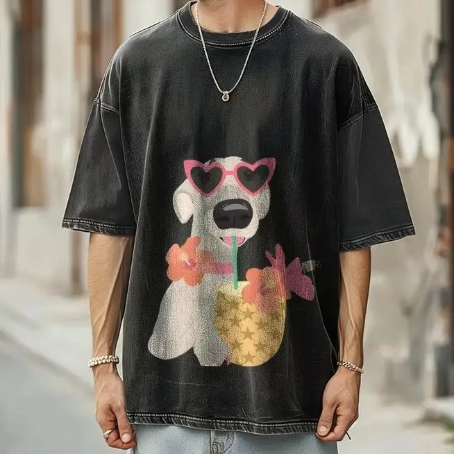 

Cute Women's T-Shirt Hand-Painted Puppyunique Summer 2025 Tee Y2k Cute Hand-Painted Korean Graphic Style Oversized Comfort Top