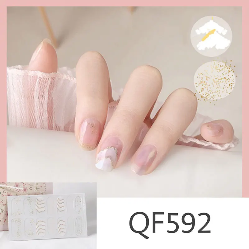 14 Tips Bake Free Gel Nail Enhancement Sticker Fashion Designers Nail Stickers Nail Wraps Full Cover Self-Adhesive Flower