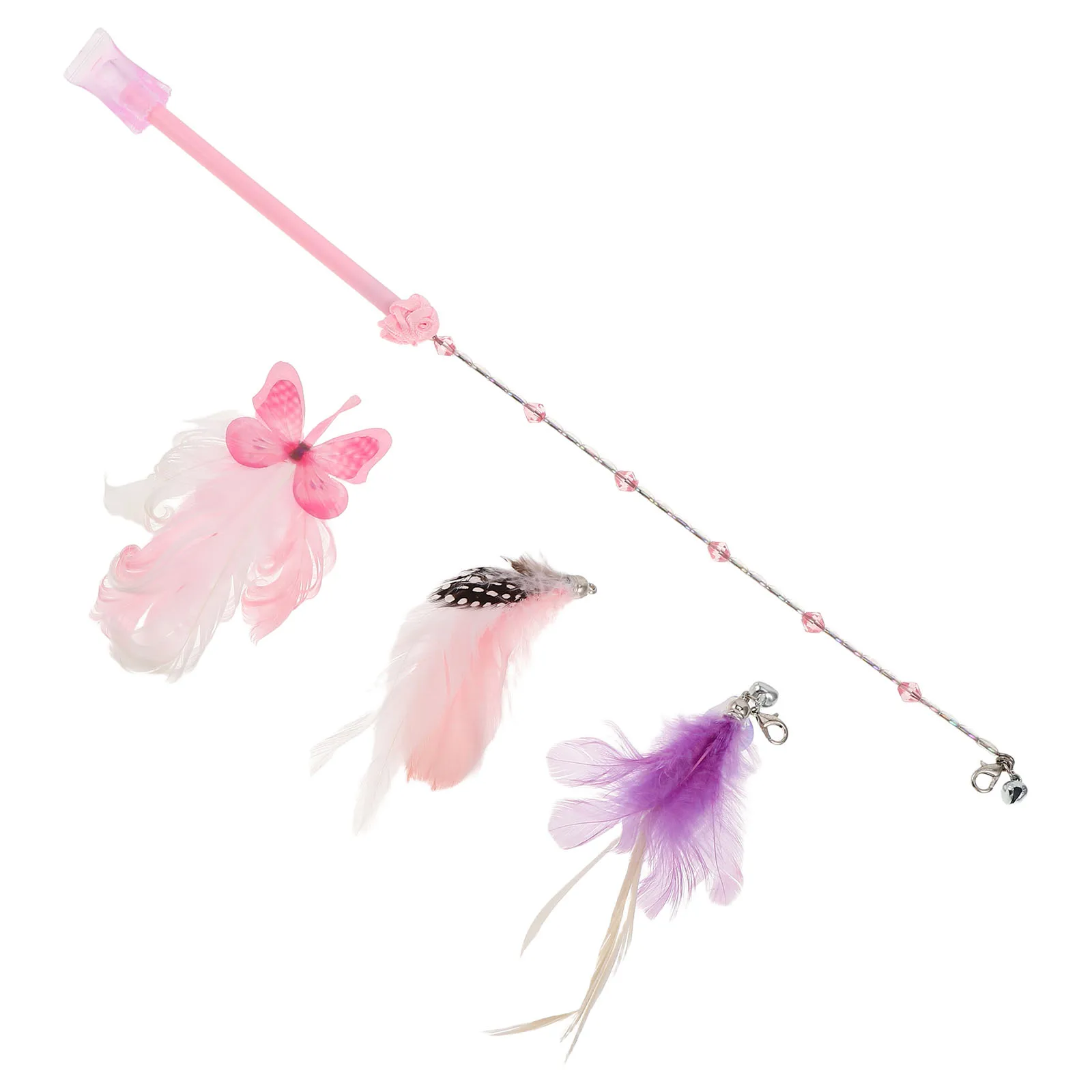 

3 Replaceable Heads Cat Toy Set Butterfly Bell Wand Teaser Indoor Cats Chase Stick Fishing Fun Lightweight Realistic Pet