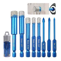 8Pcs 6-12mm Diamond Brazed Dry Drilling Bit Hex Shank And Three Triangular Drills  Cup Saw For  Ceramic Marble Granite Tile