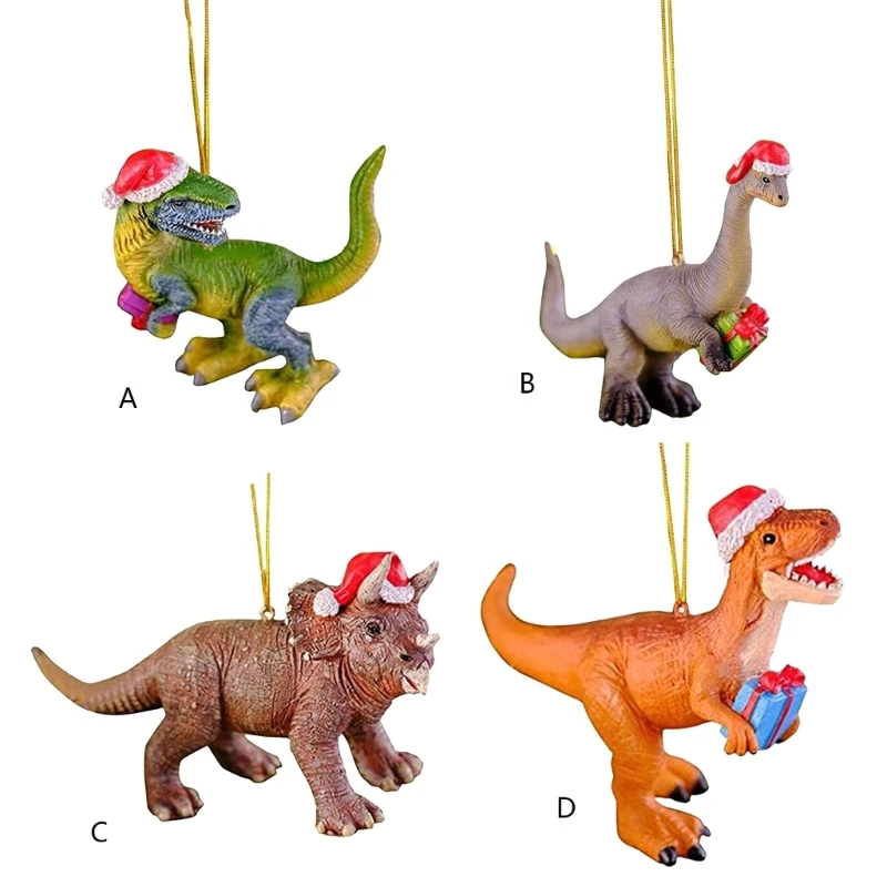 Adornos colgantes para árboles Navidad, dinosaurio con sombrero Navidad, regalo para niños