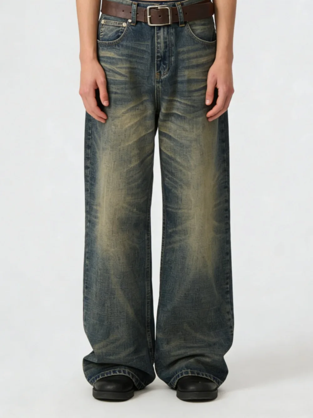 

Spring Autumn American Street Versatile Bootcut Loose Straight Casual Washed Old Denim Trousers Teens Men Neutral Clothing