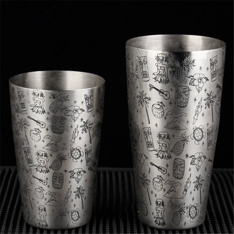 1 pcs Boston Stainless Steel  Cocktail Shaker With Etched Pattern Bar Cocktail Shaker Tin Set Bar Tool
