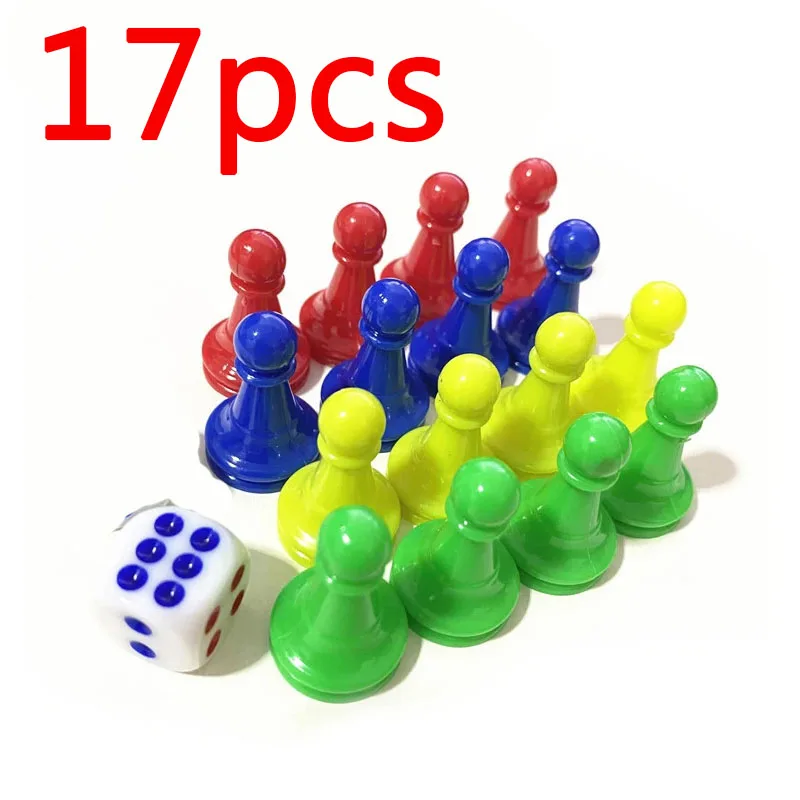 17 Pcs(16pcs Chessman +1 Pcs Dice) Plastic Pawns Checkers Pieces For Games Tabletop Markers Components