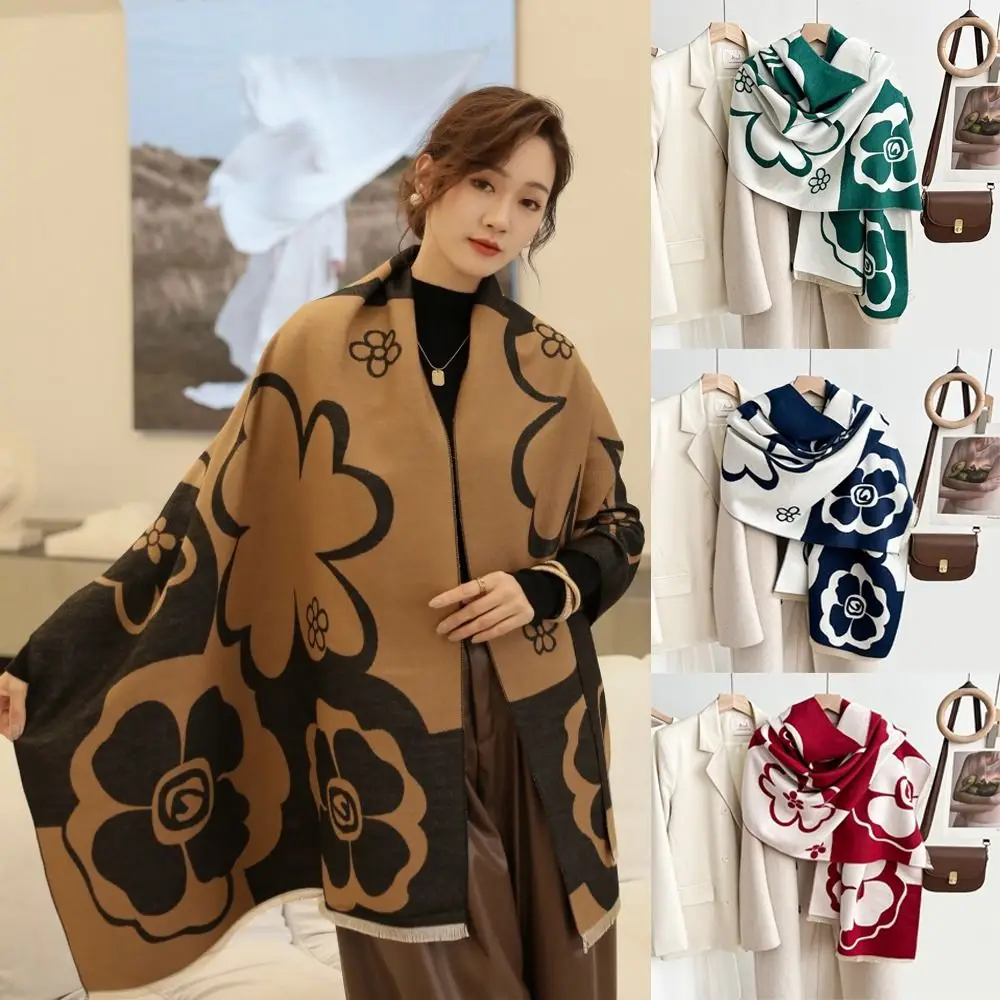 

Уютный роскошный кашемировый шарф с цветочным узором, теплая зимняя шаль, мягкие толстые палантины Bufanda, женский зимний сезон, модный аксессуар
