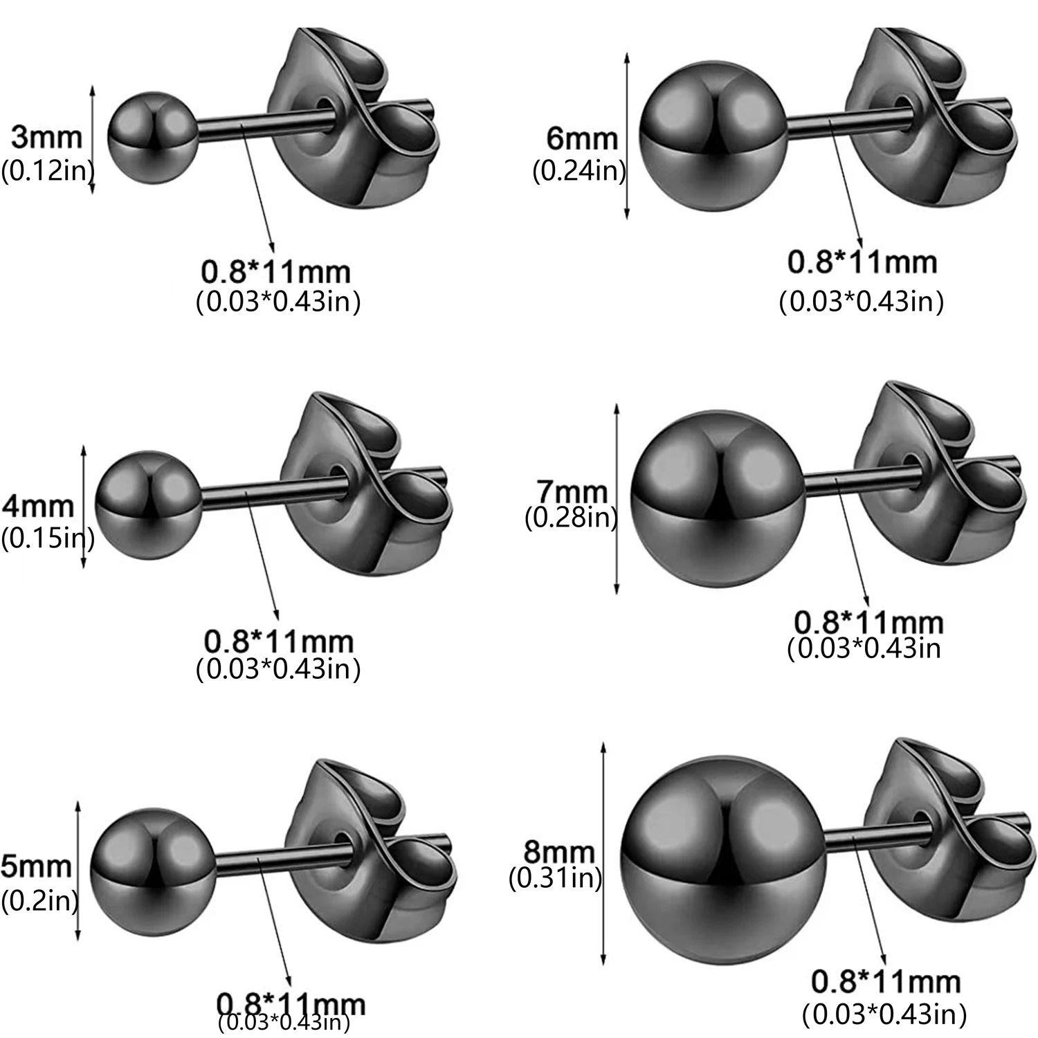 3 Pairs/6 Pairs Simple Fashion Stainless Steel Round Ball Stud Earrings Ear Bone Studs Ear Piercing Jewelry Set For Men Women