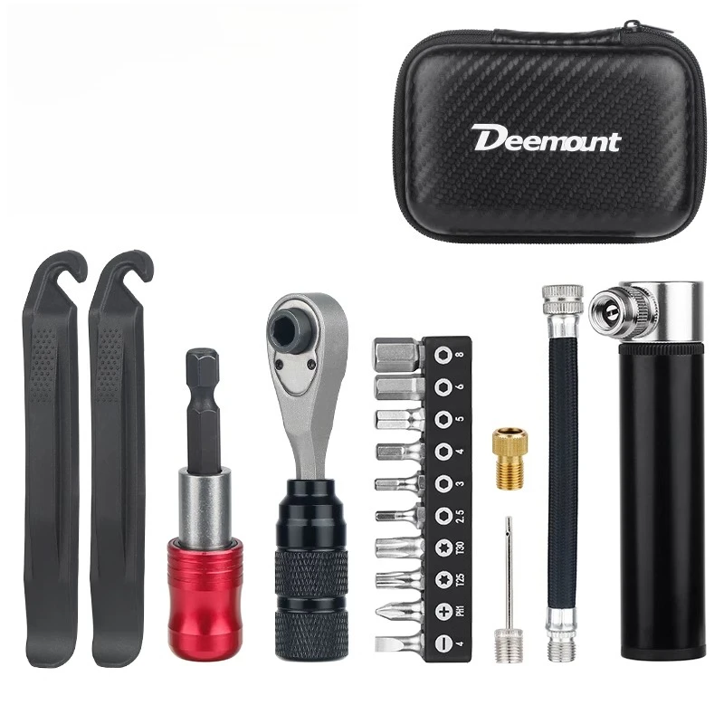 

Набор инструментов для ремонта велосипеда, портативный многофункциональный набор ключей с храповым механизмом и рычагами шин, патч-насос для экстренного обслуживания велосипеда