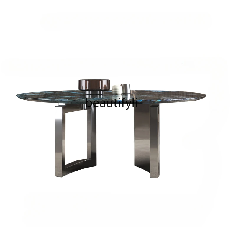 Mild Luxury Marble Dining Table Italian Stainless Steel Restaurant Villa Natural Luxury Stone Dining Table