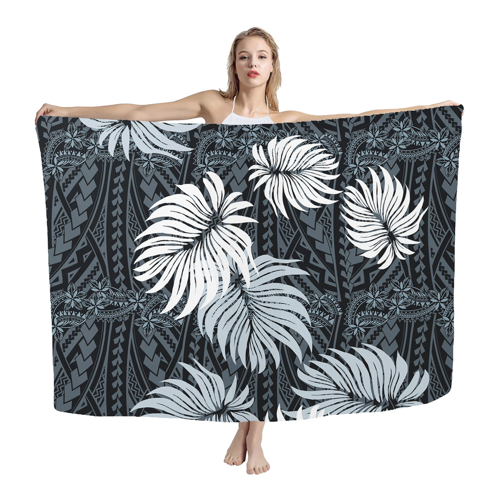 Praia túnica com flor design para as mulheres, cover-up, saia wrap, túnica, biquíni, puakenikeni, roupas de verão, download gratuito