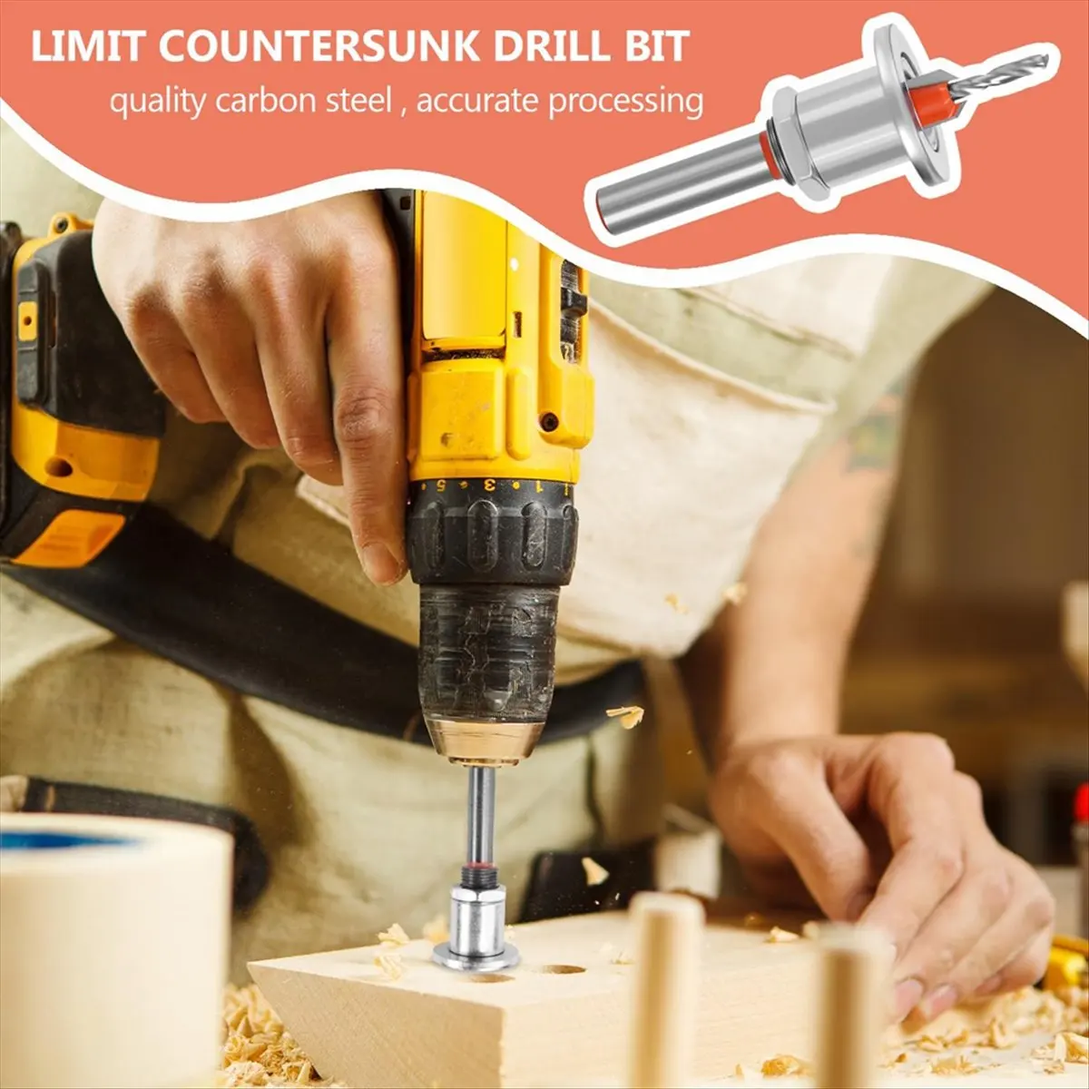 FTGT-Countersink Drill Bit Wood Set, 8 mm Countersink with Centre Drill Hex Keys, for Wood and Plastic Drilling Holes
