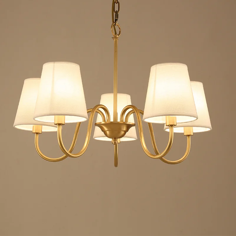Kleine amerikanische Stoff-Pendelleuchte aus Kupfer, modern und schlicht, für Wohnzimmer, Esszimmer, Schlafzimmer, Retro und kreative Arbeitszimmerleuchte
