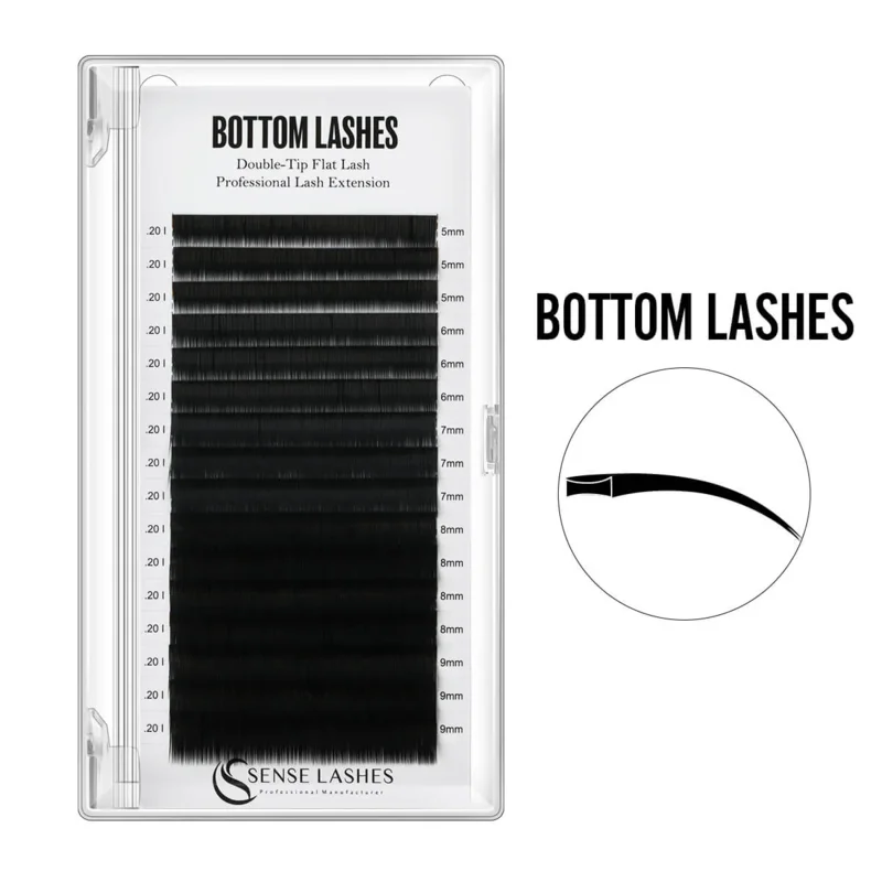 SENSE LASHES Bottom Lashes Double-Tip Flat Lower Lashes I Curl 5-9 Mix Faux Mink Under Eyelashes Individual Lashes for Makeup