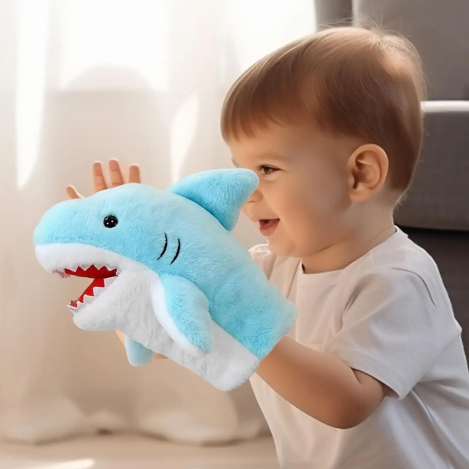 Hand Puppets Stuffed Shark Toys With Moveable Mouth Plush Puppet For Kids Family Home Party School Classroom Playroom Daycare