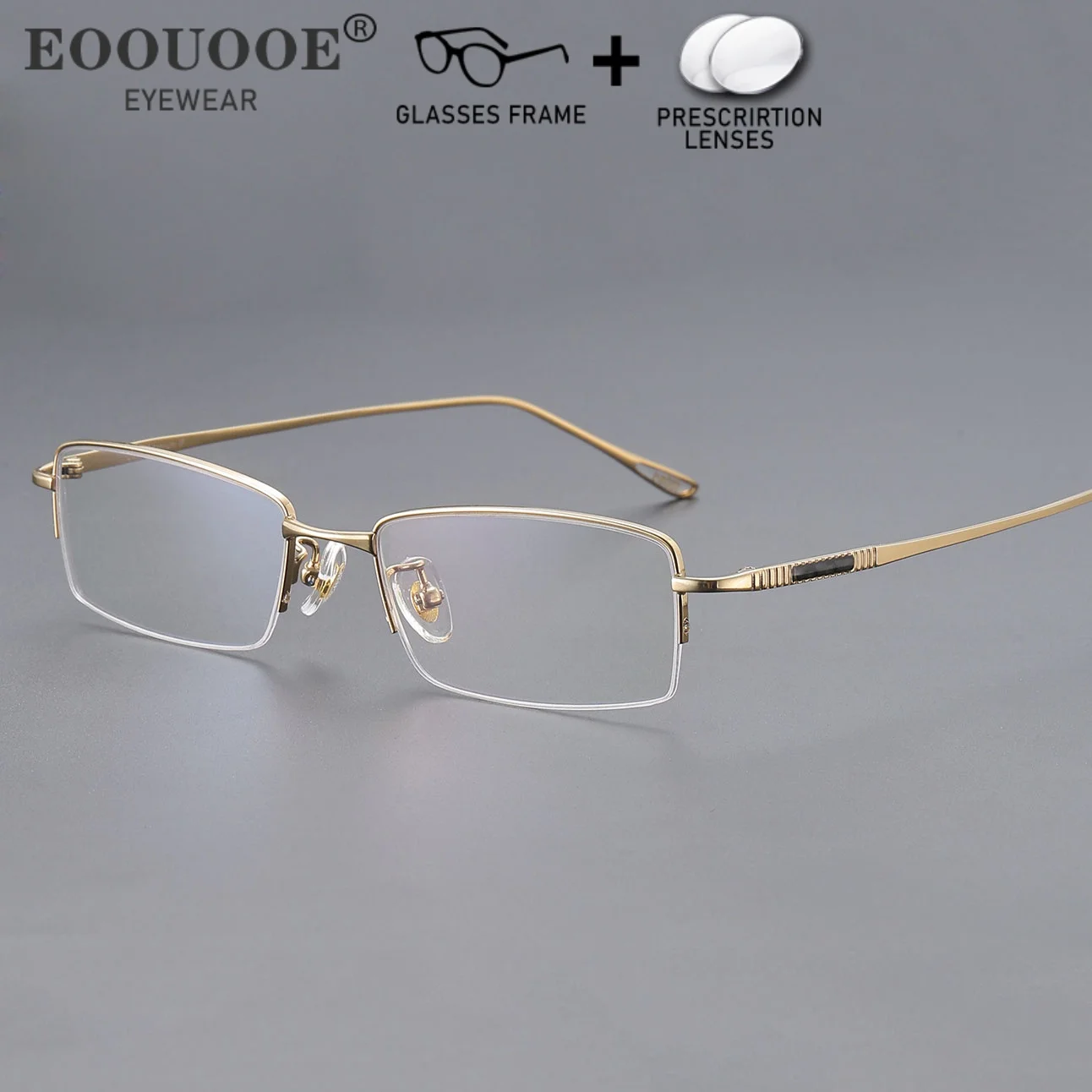Monture de lunettes pour hommes en titane, demi-cerclée classique, pour conduire, lire, lunettes optiques avec verres, correction myopie, verres progressifs