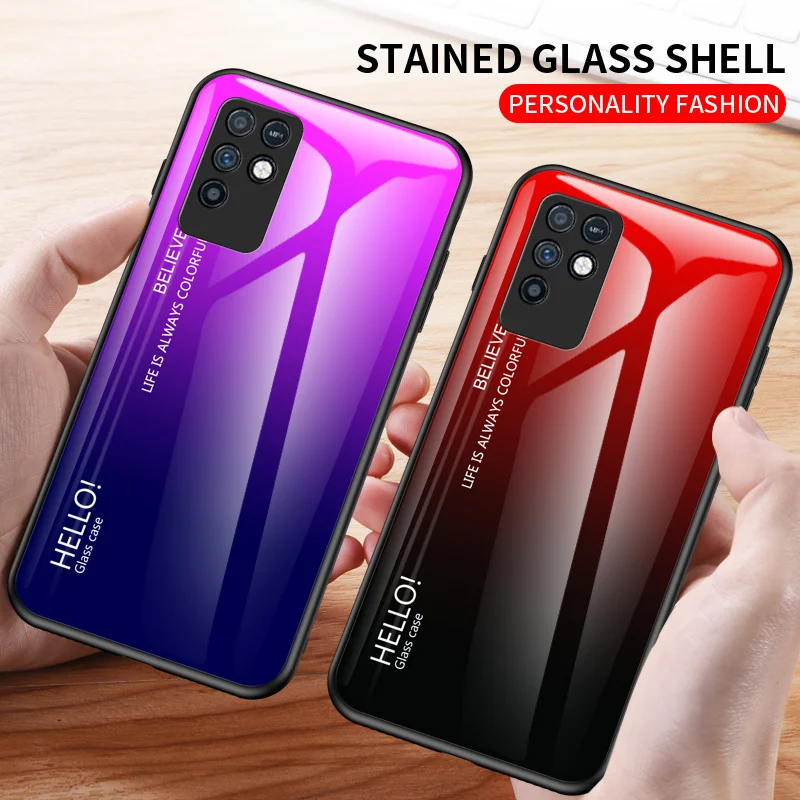 For Infinix Note 10 Note10 X693 Case Gradient Glass Shockproof Hard Back Cover Case Soft Silicon Bumper for Infinix Note 10 X693